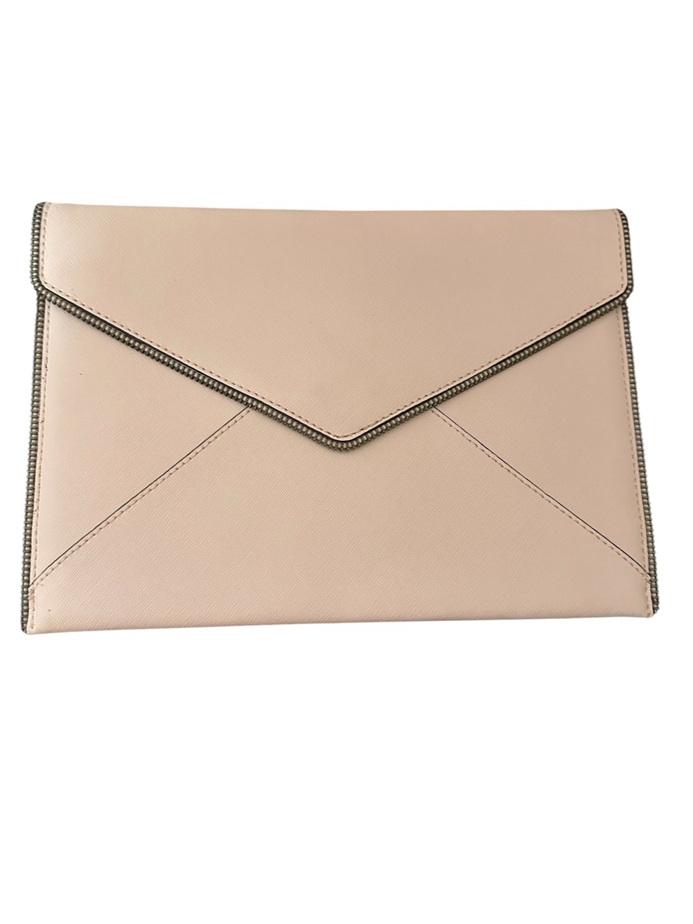 Rebecca Minkoff Leo Envelope Clutch Blush Pink Saffiano Leather Zipper Trim - Picture 3 of 6